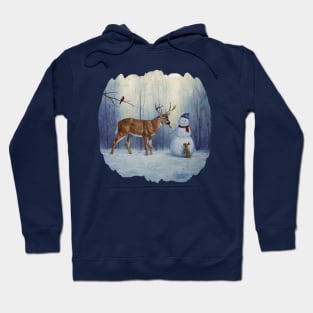 Funny Deer Eating Carrot Nose of Christmas Snowman Hoodie